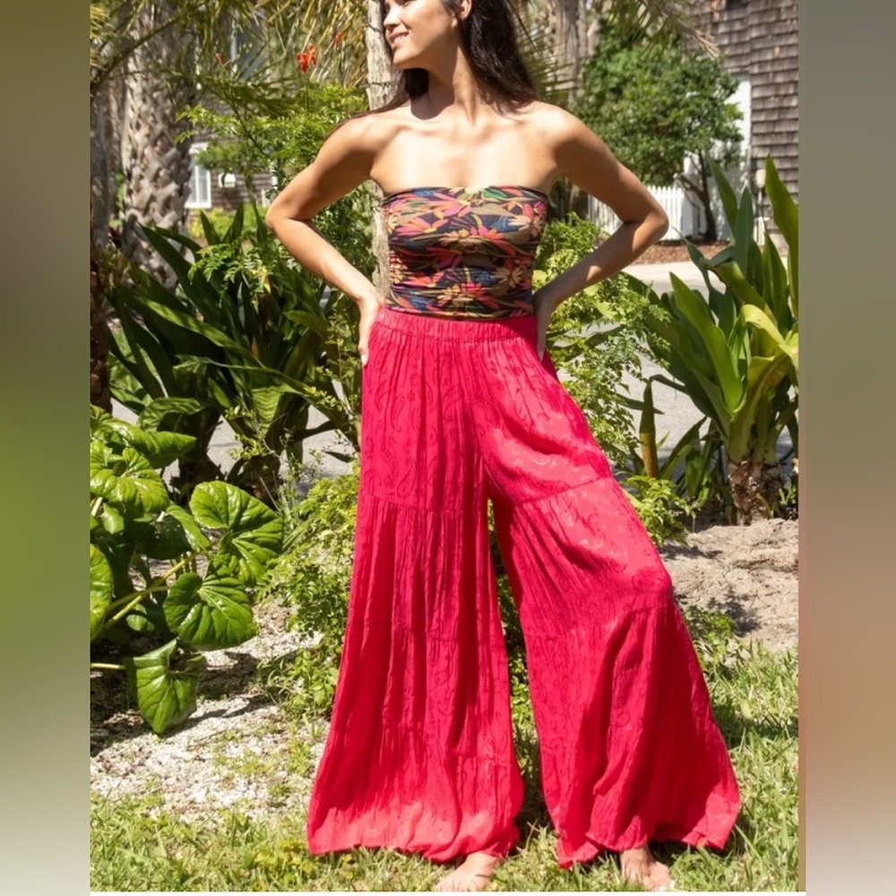 NWT Natural Life Patti Palazzo Pants Hot Pink Size M | Boho Wide Leg Flowy
